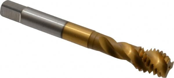 Spiral Flute Tap: 7/16-14 UNC, 3 Flutes, Modified Bottoming, Powdered Metal, TIN Coated MPN:40143-00T