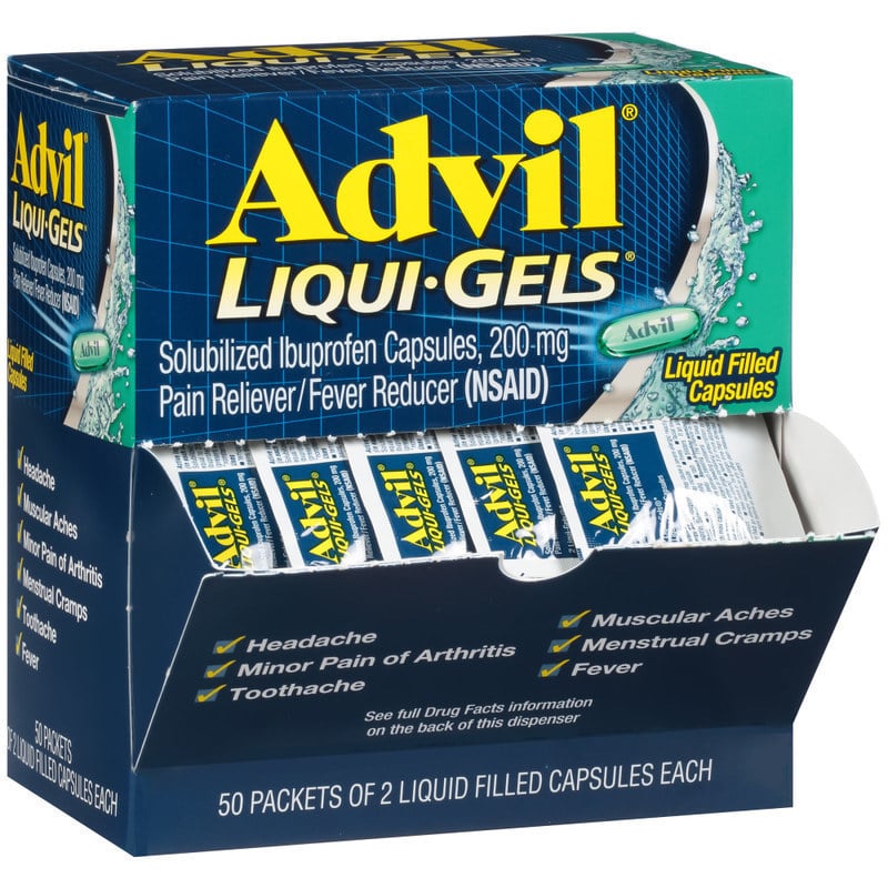 Advil Liqui-Gels Pain Reliever Refill, 2 Tablets Per Packet, Box Of 50 Packets (Min Order Qty 2) MPN:16902