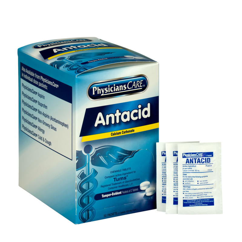 PhysiciansCare Antacid Heartburn Medication, 2 Tablets Per Packet, Box Of 50 Packets (Min Order Qty 5) MPN:90089