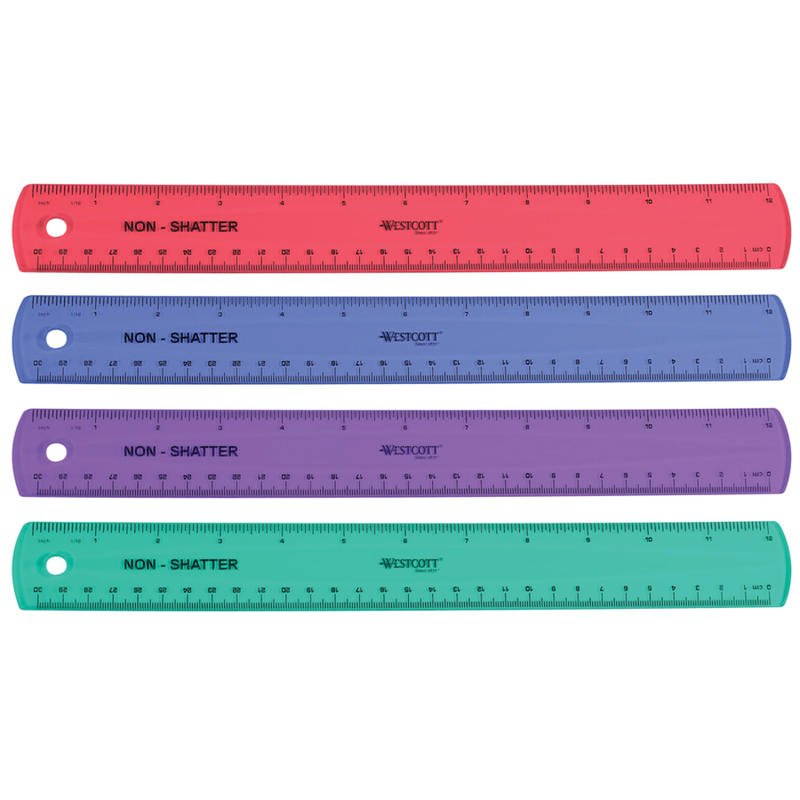 Westcott Shatterproof Ruler, 12in, Assorted Colors MPN:14381