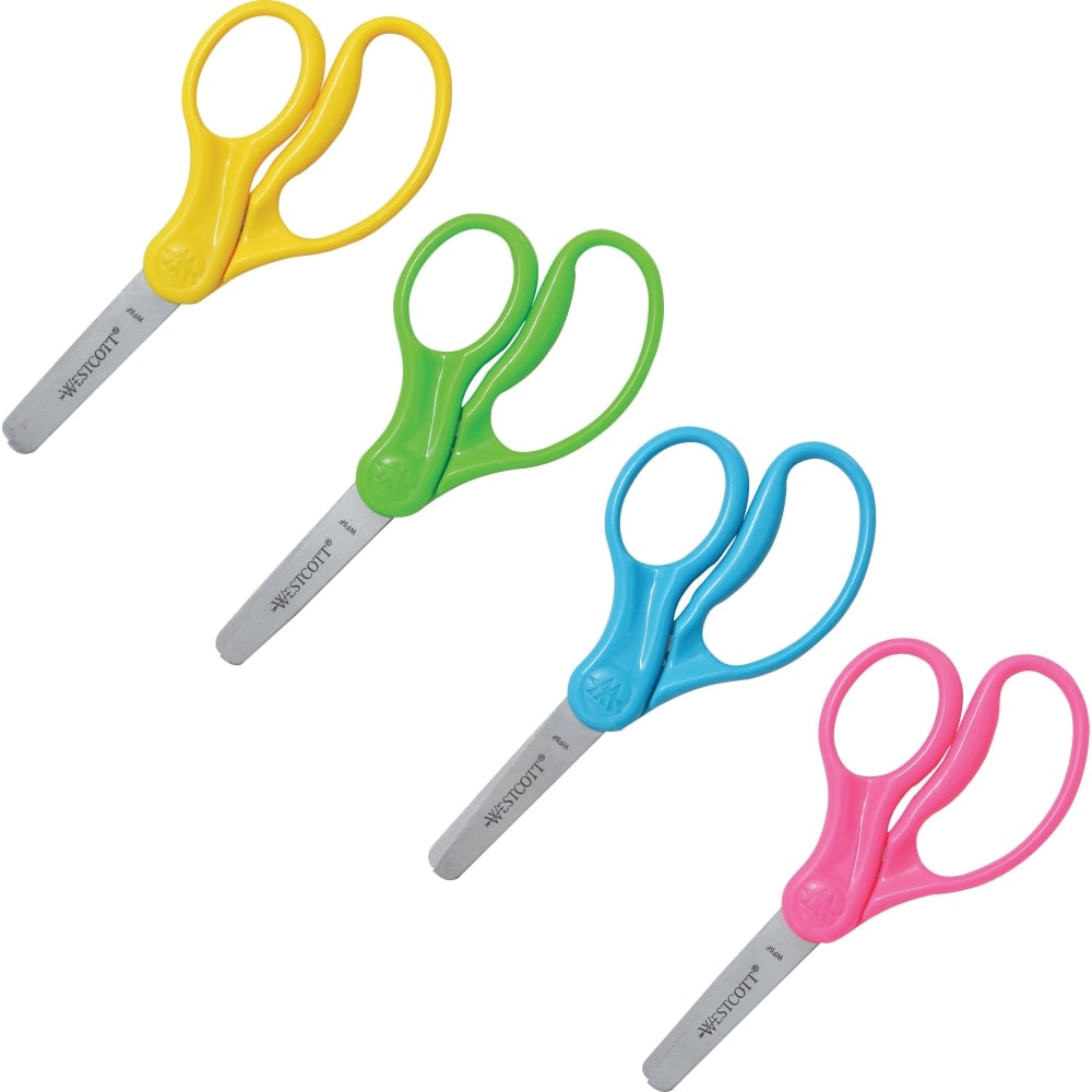Westcott 5in Kids Blunt Tip Scissors - 1.75in Cutting Length - 5in Overall Length - Straight-left/right - Stainless Steel - Blunted Tip - Assorted - 12 / Box (Min Order Qty 2) MPN:13140