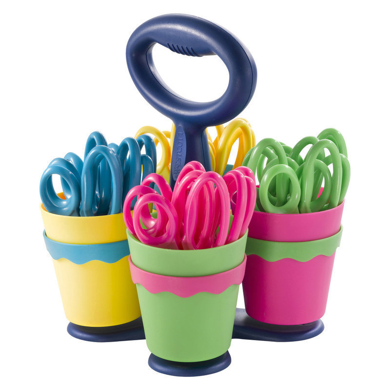 Westcott Kids Anti-Microbial Product Protection Scissors With Caddy, 5in, Blunt, Multicolor, Pack Of 24 (Min Order Qty 2) MPN:14756