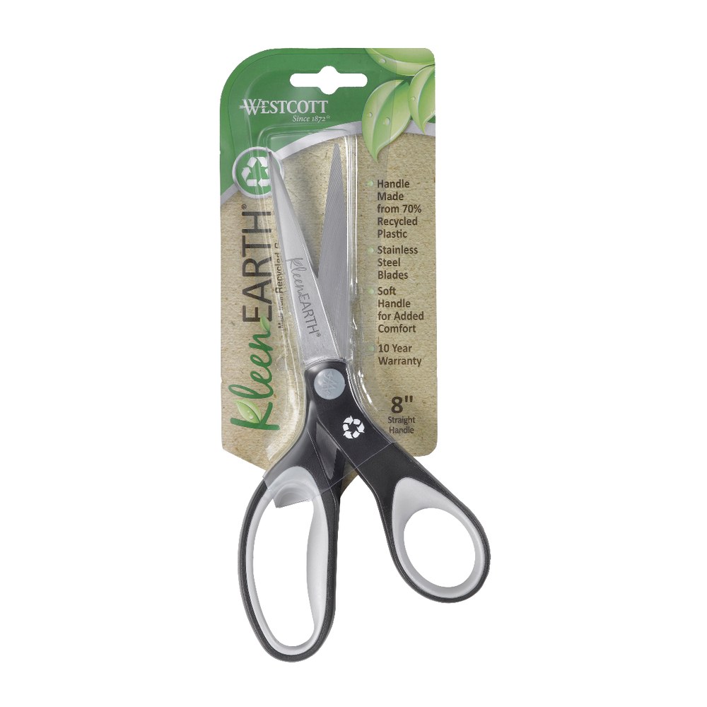 Westcott Ruler KleenEarth Soft-Handle Scissors, 8in, Pointed, 30% Recycled, Black/Gray (Min Order Qty 5) MPN:15588