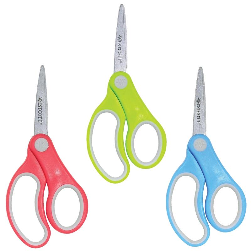 Westcott Soft-Handle Kids Scissors, 5in, Pointed, Assorted Colors, Pack Of 12 MPN:15972