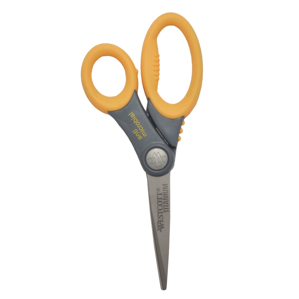 Westcott Hard Handle Scissors With Antimicrobial Protection, 8in, Pointed, Yellow/Gray MPN:17805