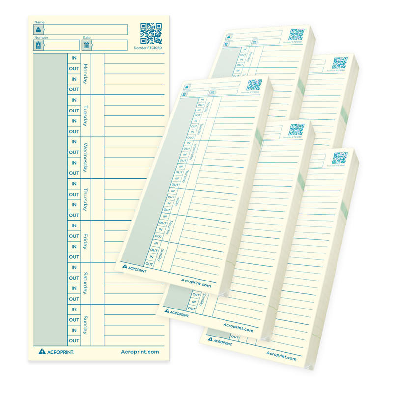 Acroprint FTC1250 Time Cards, Set Of 250 Cards MPN:01-0296-004