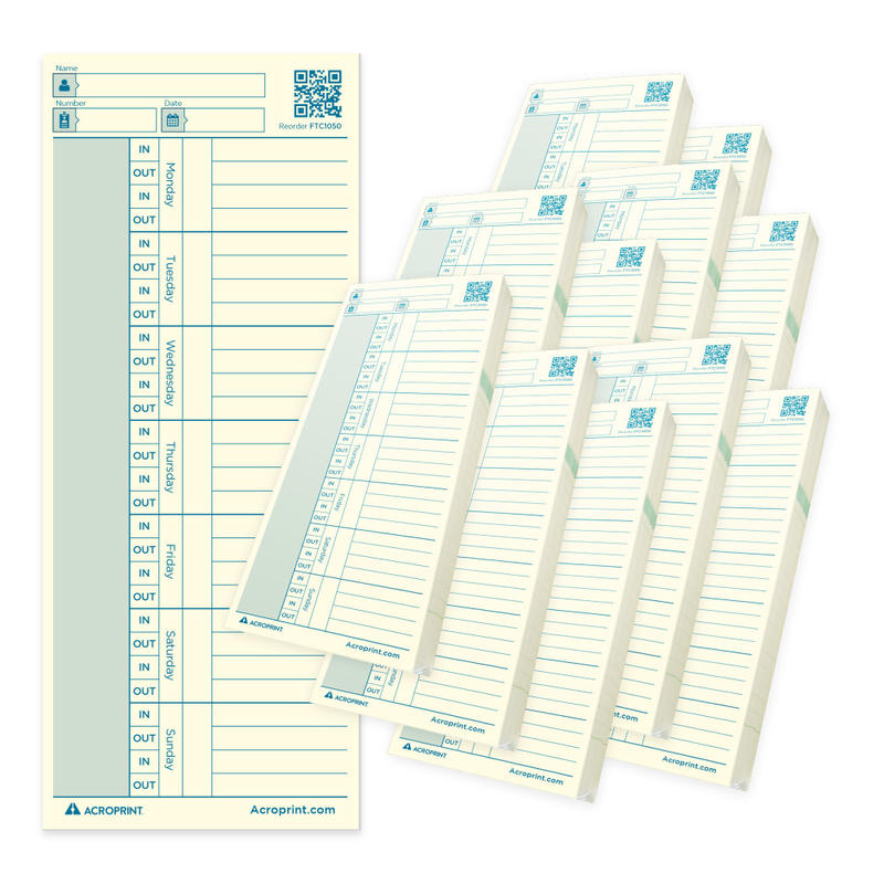Acroprint FTC1550 Time Cards, Set Of 550 Cards MPN:01-0296-007