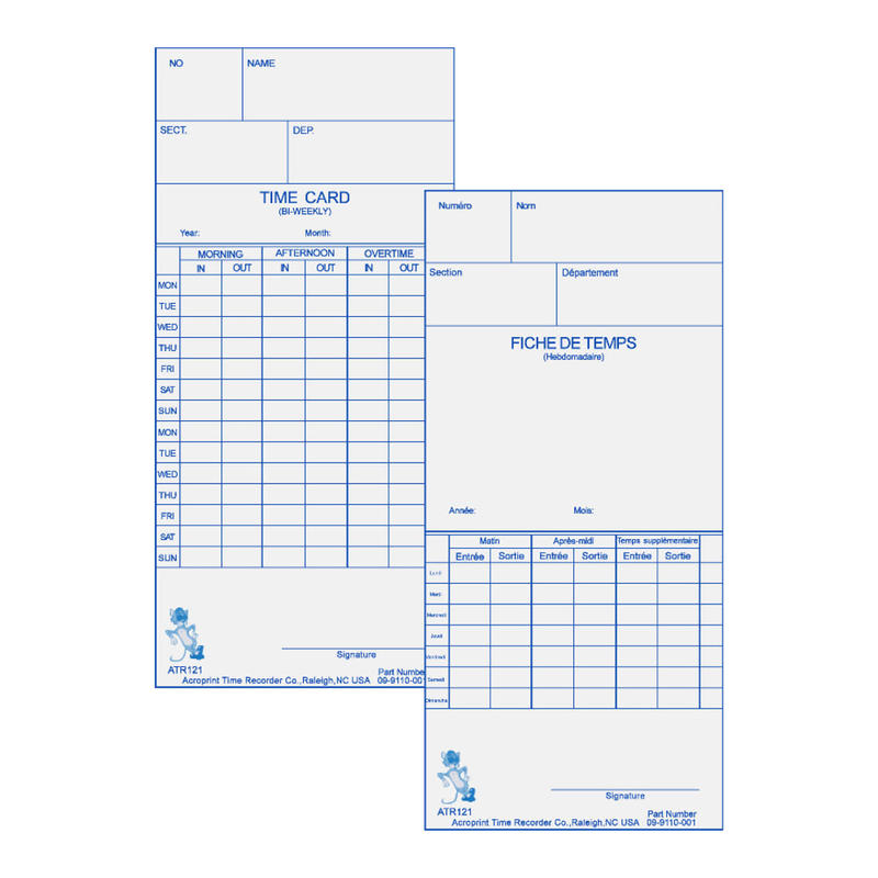 Acroprint Weekly/Bi-Weekly Time Cards For Acroprint ATR120 Electronic Time Clock, 2-Sided, 10in x 4in, Beige, Pack Of 250 MPN:09-9110-000
