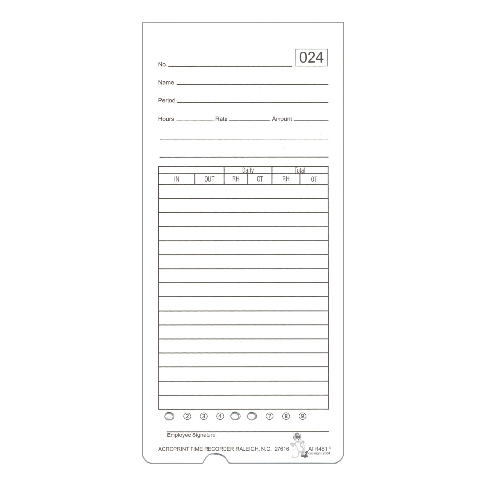 Acroprint ATR480 Weekly/Bi-Weekly/Monthly Time Cards, 2-Sided, 3-3/8in x 7-1/2in, Pack Of 50 Time Cards MPN:09-9115-000