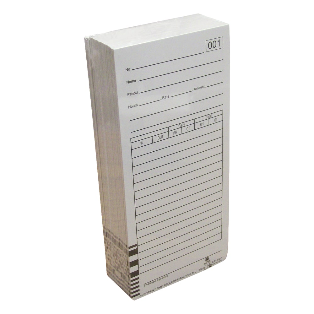 Acroprint Time Cards, Weekly, 2-Sided, 3 1/2in x 7 1/2in, Box Of 1, 000 MPN:099111001
