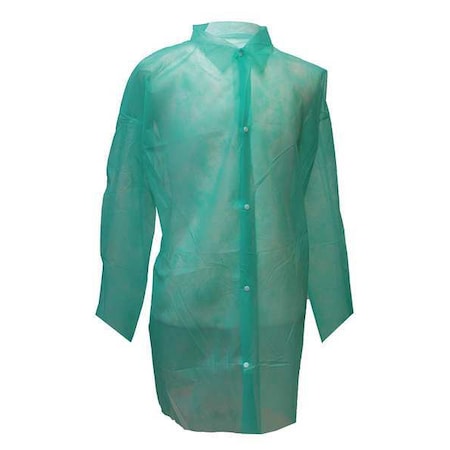 Disposable Lab Coat, Polypropylene, Snaps Closure, Green, L, 30 PK MPN:PP110G-L