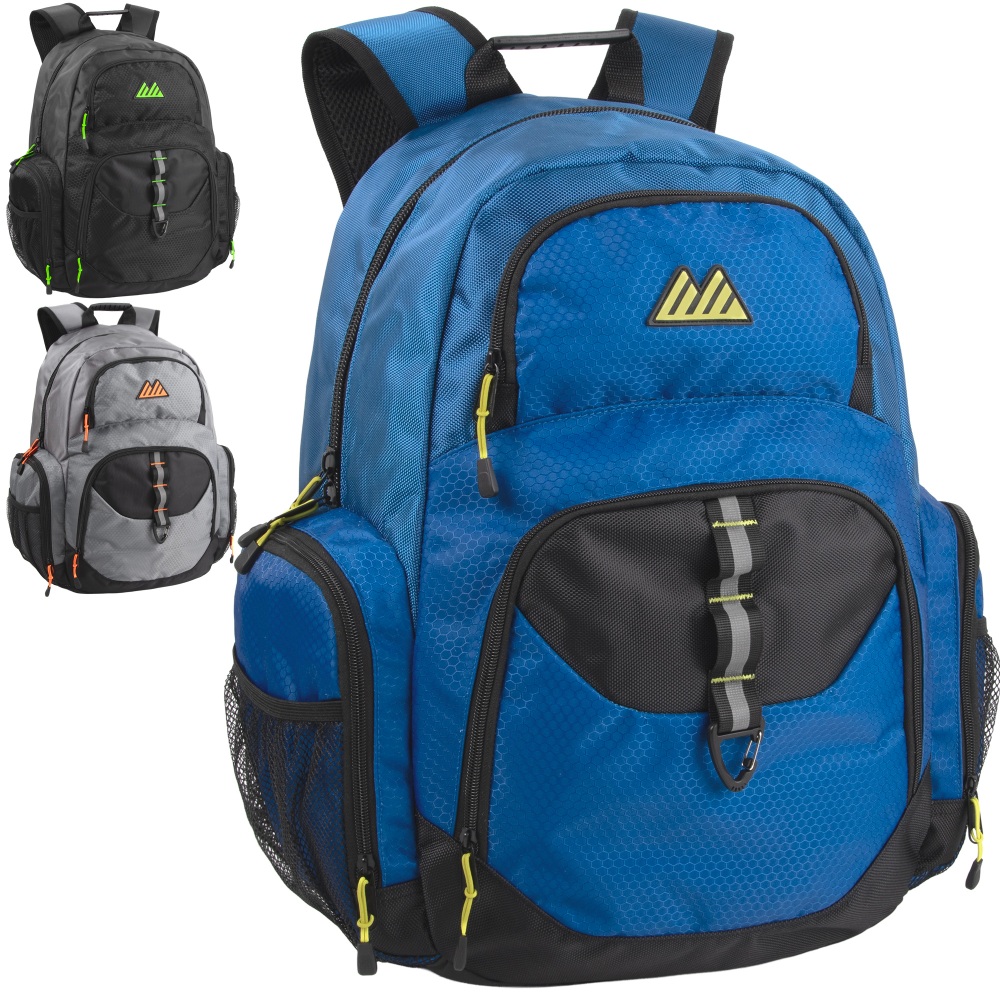 Summit Ridge Multi-Pocket Daisy Chain Backpacks With 17in Laptop Sleeves, Black/Blue/Gray, Total Qty 12 MPN:4123ASTQ24
