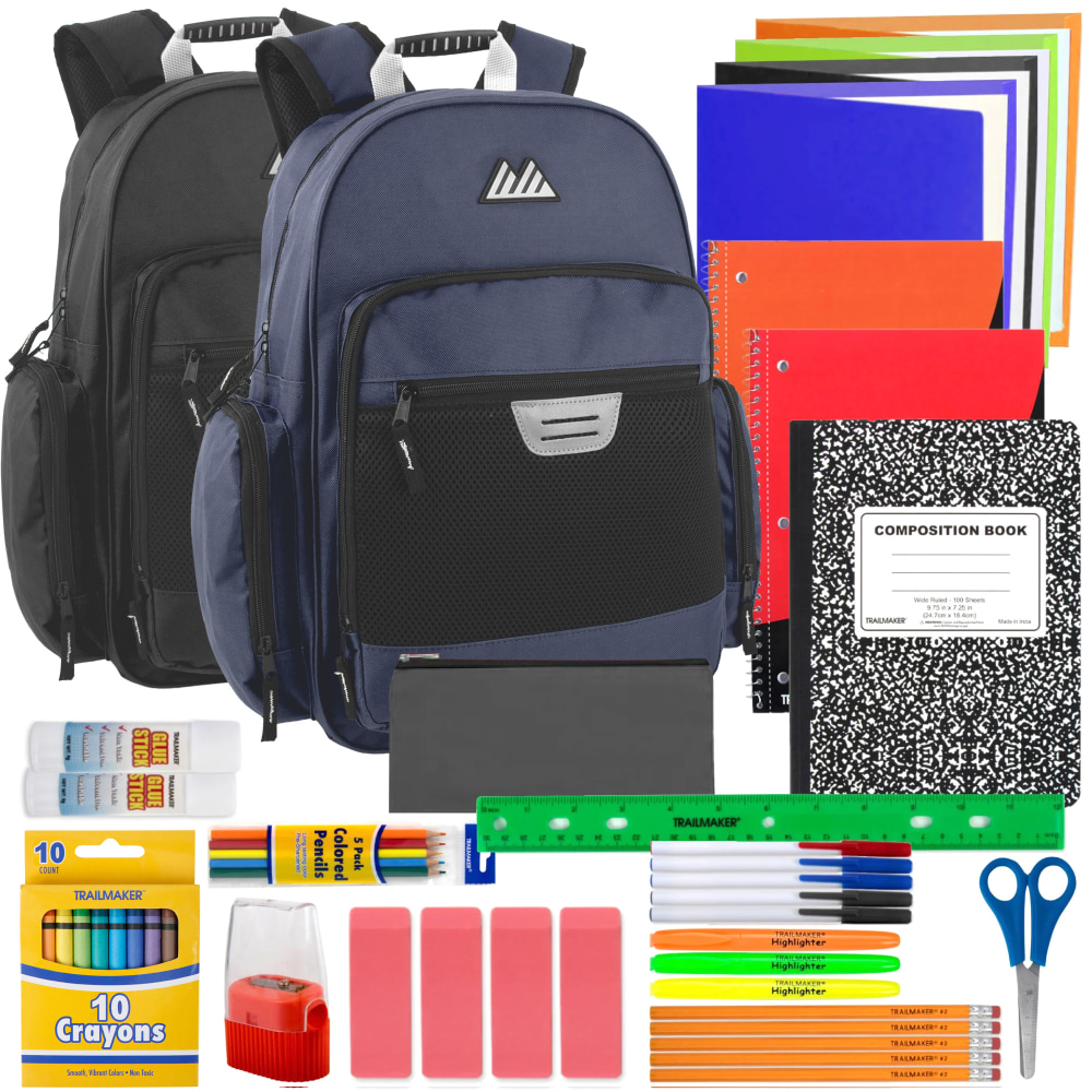 Summit Ridge Multi-Pocket Reflective Collegiate Backpacks With 45-Piece School Supply Kits, Black/Blue, Total Qty 24 MPN:4257SSQ12