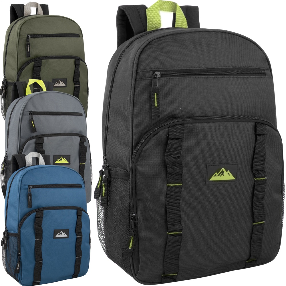 Trailmaker Mesh Side Pocket Backpacks, Black/Blue/Gray/Green, Total Qty 24 MPN:4312Q24