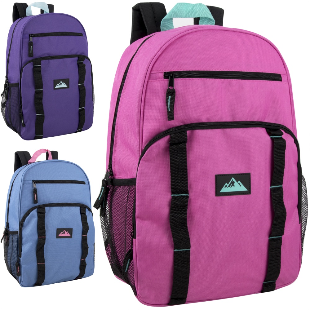 Trailmaker Mesh Side Pocket Backpacks, Pink/Purple/Blue, Total Qty 24 MPN:4313Q24