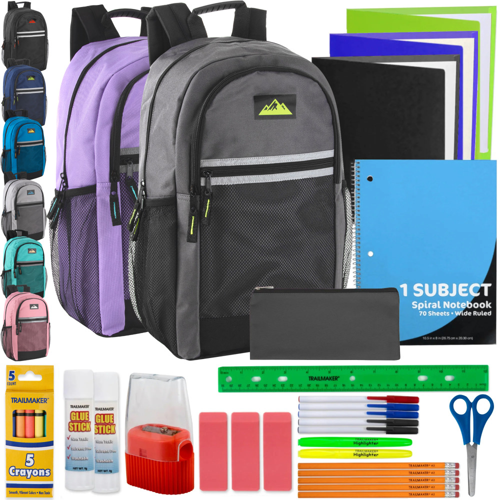 Summit Ridge Multi-Pocket Reflective Backpacks With 30-Piece School Supply Kits, Assorted Colors, Total Qty 12 MPN:4430SSQ12