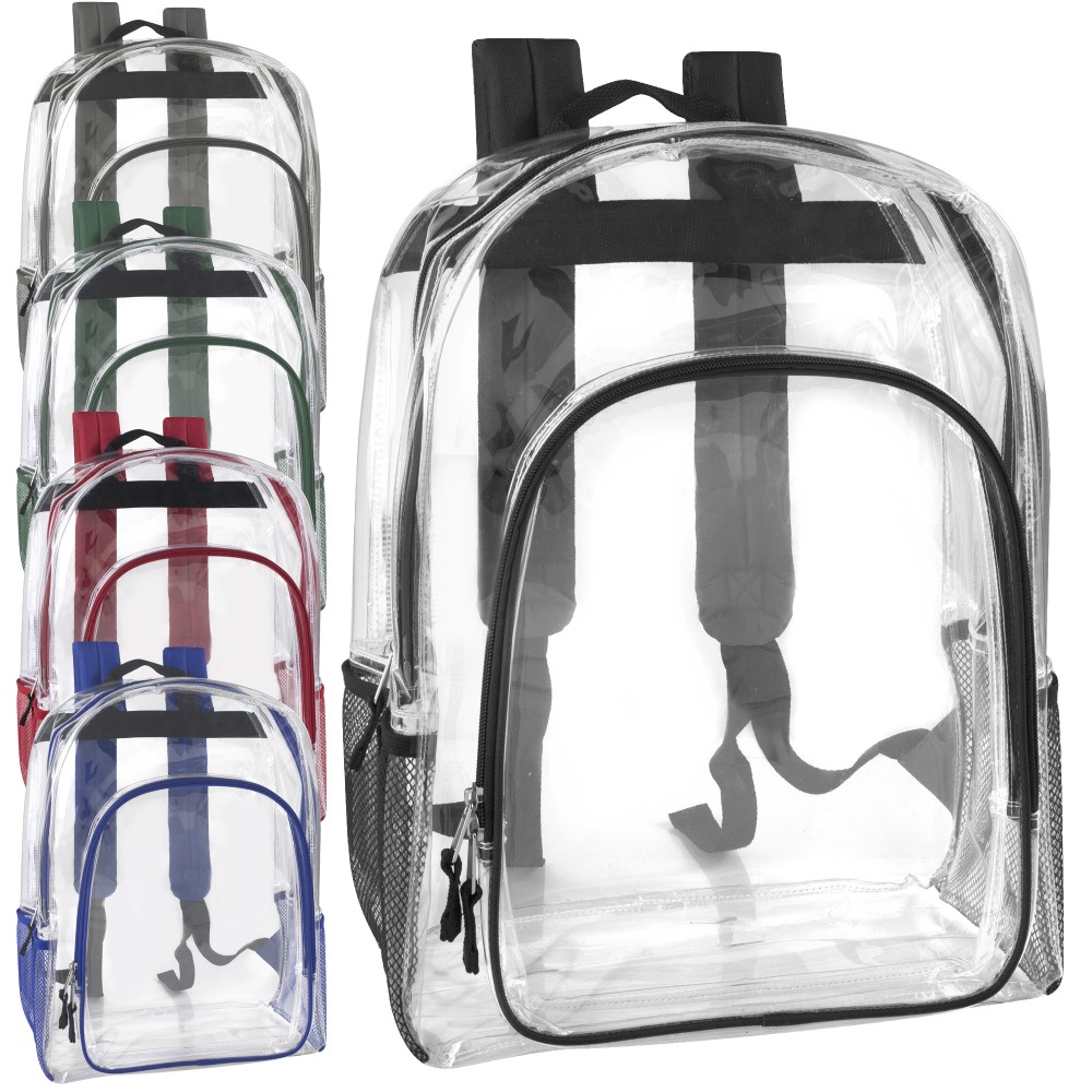 Trailmaker Deluxe Clear Backpacks With Side Pockets, Black, Pack Of 24 Backpacks MPN:7795Q24A