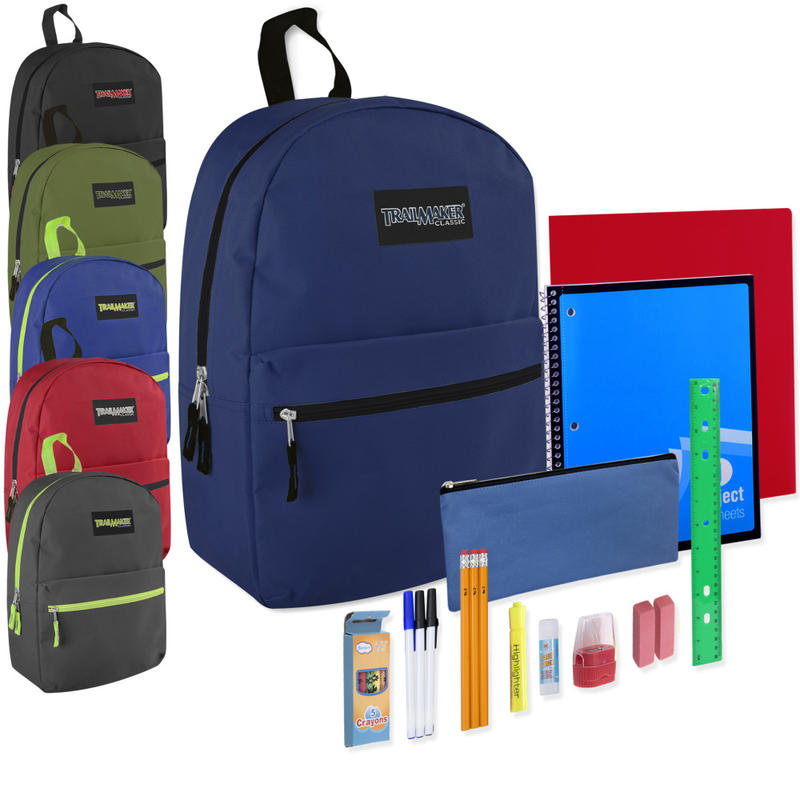 Trailmaker Backpack And 20-Piece School Supply Set, 6 Assorted Colors, Pack Of 24 Sets MPN:7865SSQ24