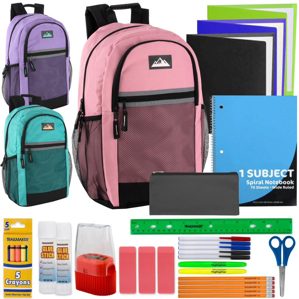Trailmaker Backpacks With 30-Piece School Supply Set, Assorted Colors, Set Of 12 Backpacks, 8784SSQ12 MPN:8784SSQ12