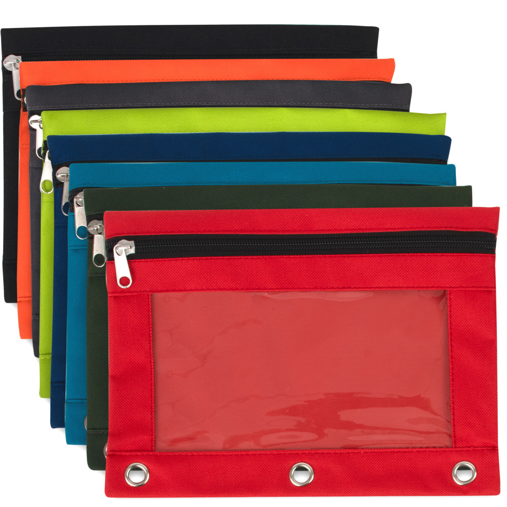 Trailmaker 3-Ring Pencil Cases, 7-1/4inH x 10inW x 1/2inD, Assorted Colors, Pack Of 100 Cases MPN:2267Q100