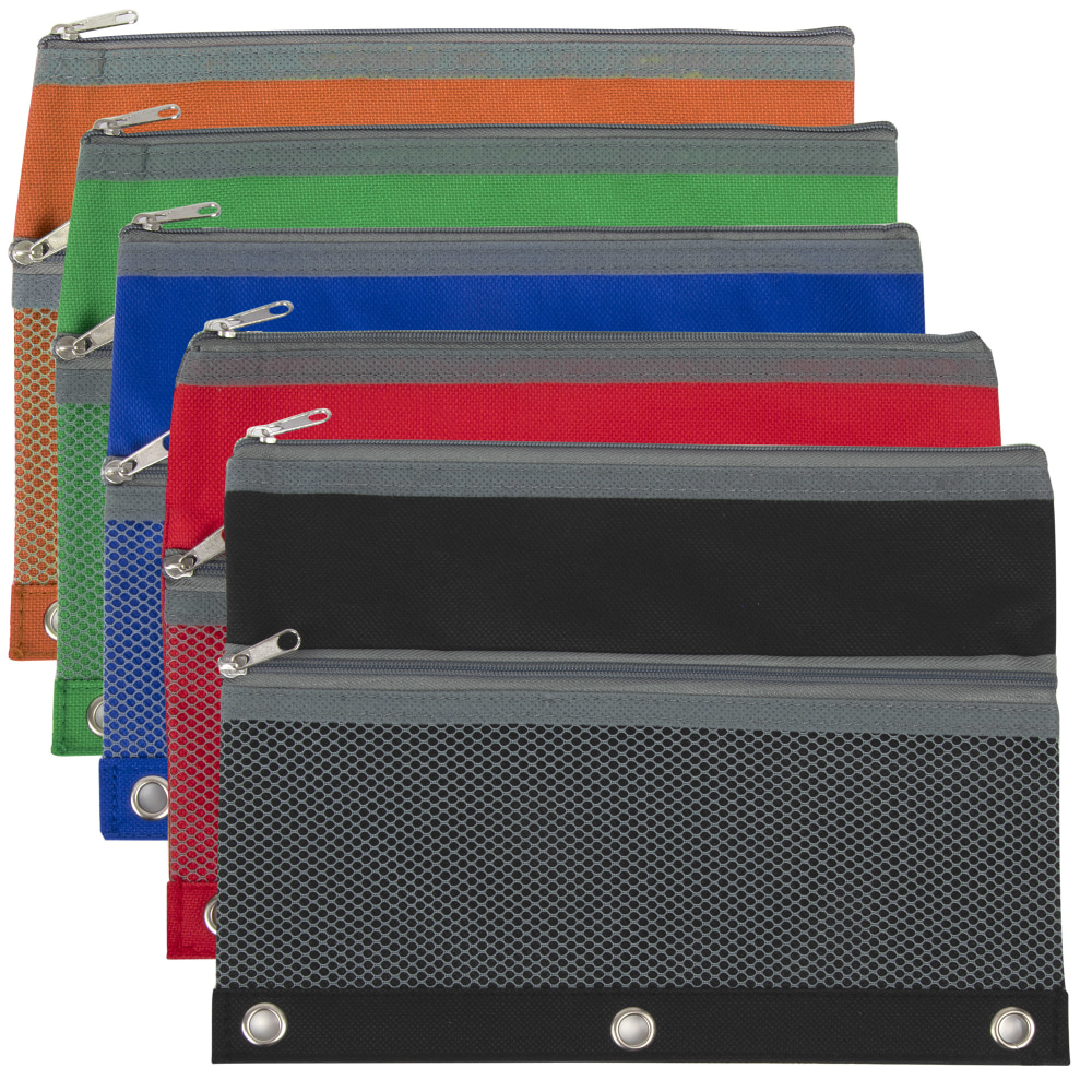 Trailmaker 3-Ring Binder Pencil Cases With Mesh Pockets, 7in x 9-13/16in, Assorted Colors, Pack Of 100 Cases MPN:7348AQ100