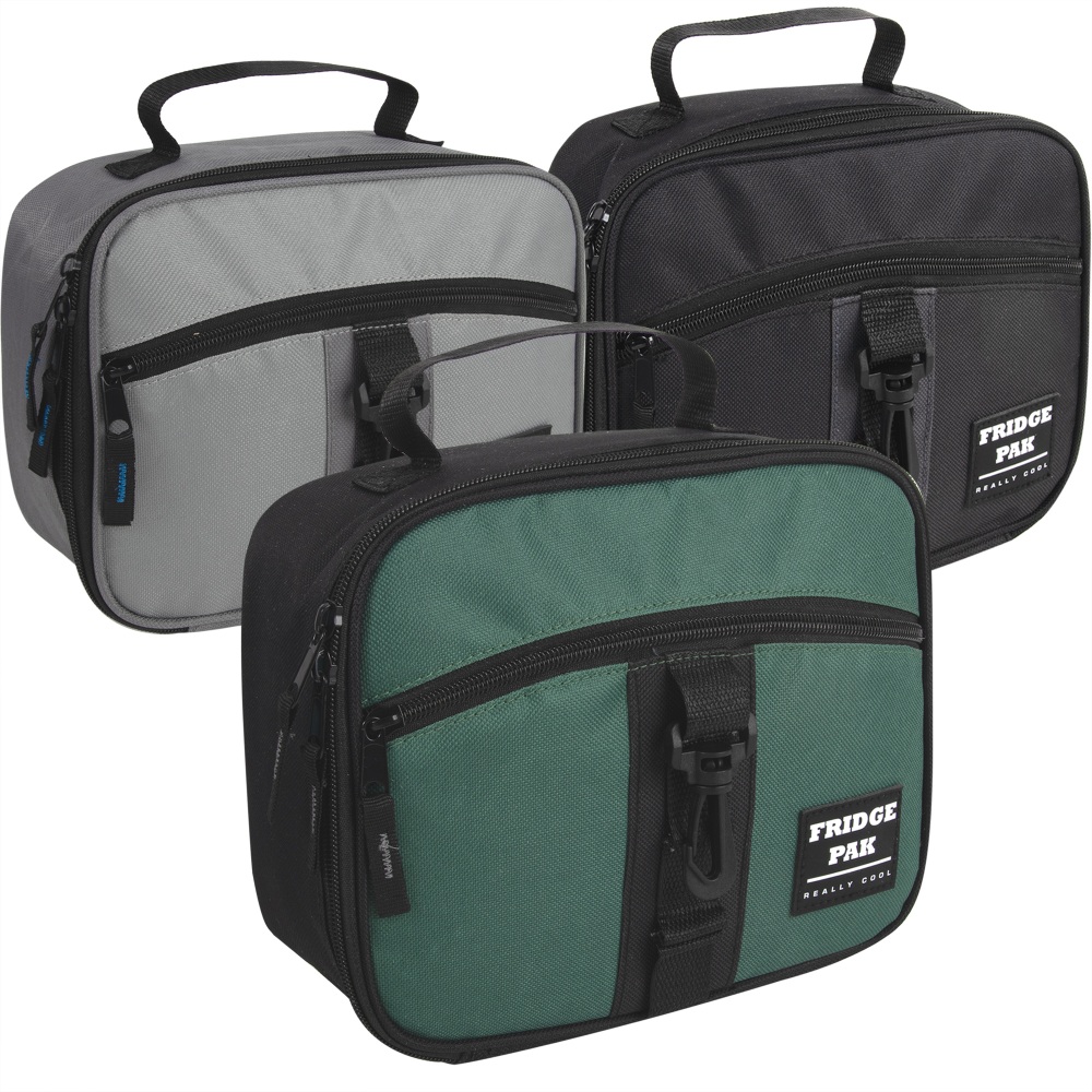 Fridge Pak Lunch Boxes With Clips, 7-1/4inH x 9inW x 4inD, Black/Gray/Green, Pack Of 24 Lunch Boxes MPN:2580Q24