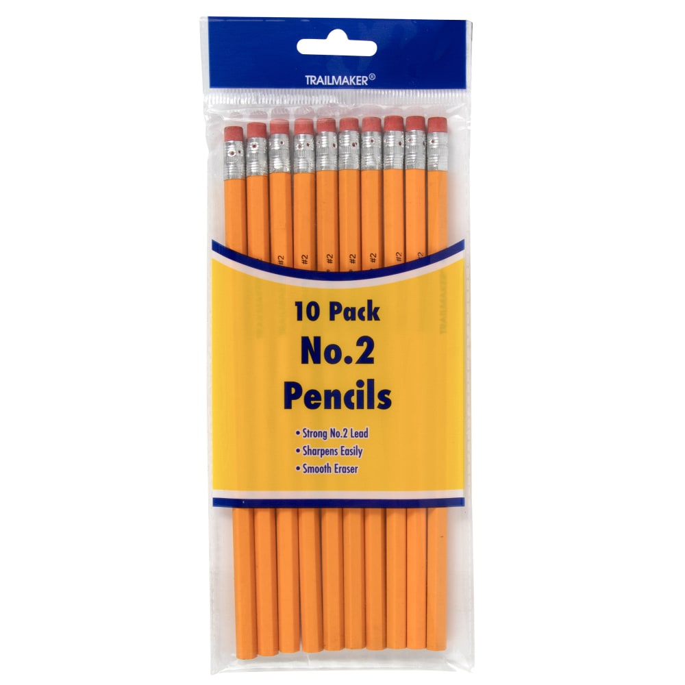 Trailmaker Pencils With Erasers, #2, Yellow, 10 Pencils Per Pack, Case Of 100 Packs MPN:SS7353Q100