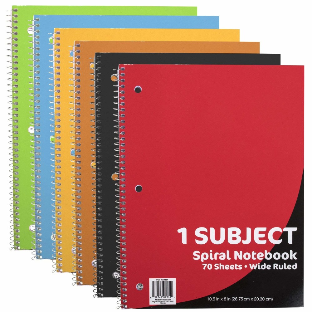 Trailmaker Spiral-Bound Notebooks, 10-1/2in x 7-1/2in, 1-Subject, Wide-Ruled, 70 Sheets, Assorted Colors, Pack Of 50 Notebooks MPN:SS7372Q50A