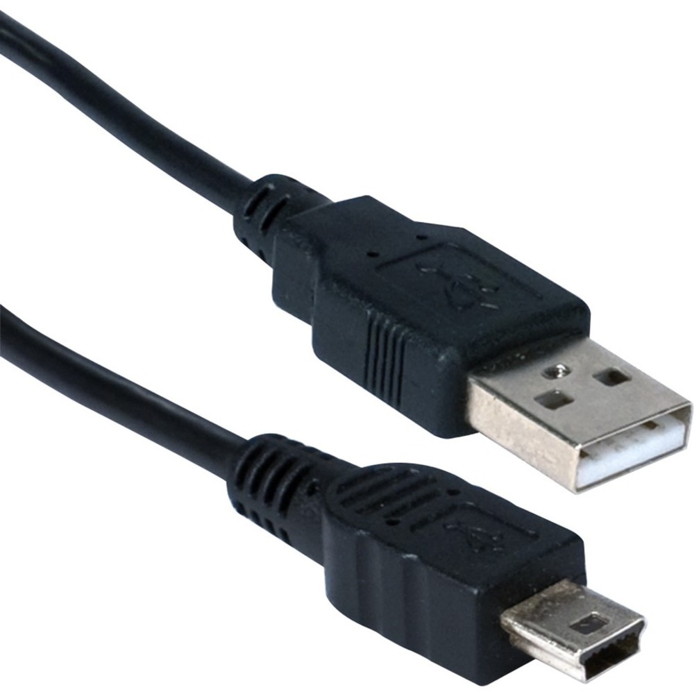 QVS USB Mini-B Sync & Charger High Speed Cable - First End: 1 x Type A Male USB - Second End: 1 x Type B Male Mini USB - Gold-flash Plated Contact - Black (Min Order Qty 8) MPN:CC2215M-15