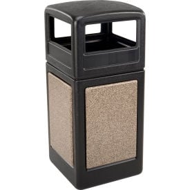PolyTec™ Square Waste Container w/Dome Lid - Black w/Riverstone Stone Panels 42-Gallon 72045299