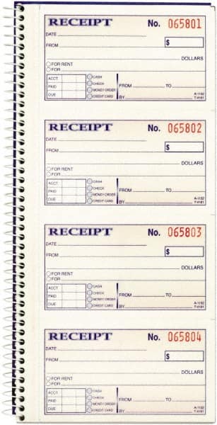 Money/Rent Receipt Book: 200 Sheets, White Paper MPN:ABFSC1152