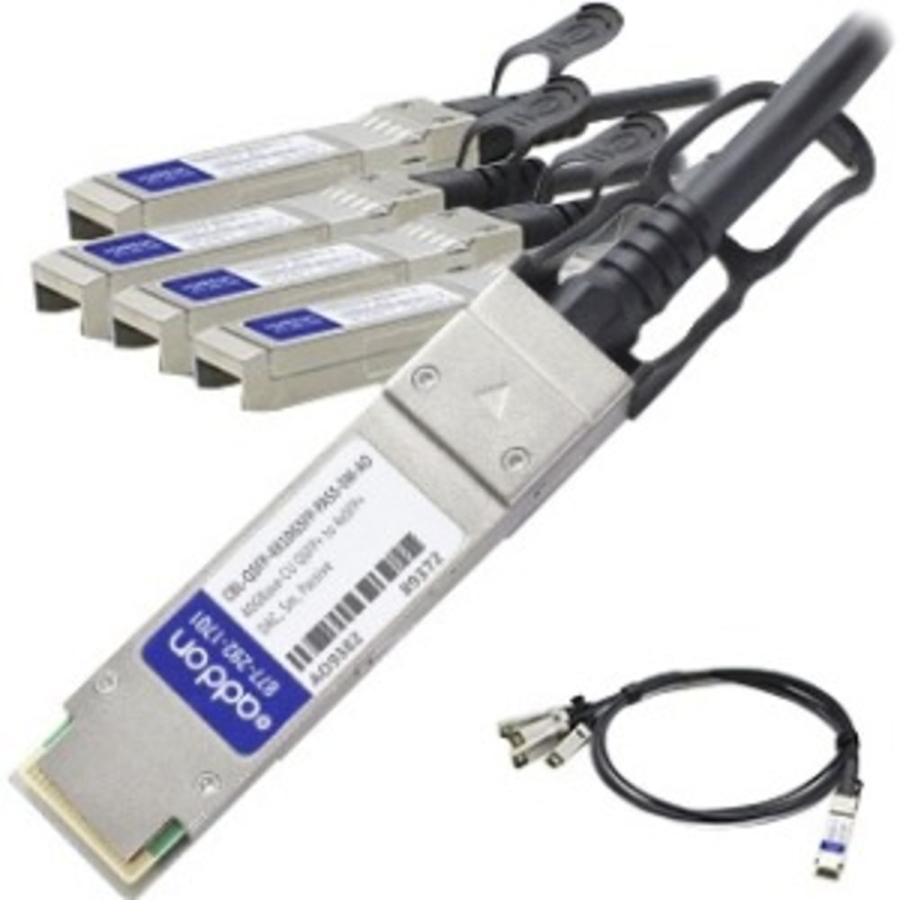 AddOn Dell CBL-QSFP-4X10GSFP-PASS-5M Compatible TAA Compliant 40GBase-CU QSFP+ to 4xSFP+ Direct Attach Cable (Passive Twinax, 5m) - 100% compatible and guaranteed to work MPN:CBL-QSFP-4X10GSFP-PASS-5M-AO AddOn Dell CBL-QSFP-4X10GSFP-PASS-5M Compatible TAA Compliant 40GBase-CU QSFP+ to 4xSFP+ Direct Attach Cable (Passive Twinax, 5m) - 100% compatible and guaranteed to work MPN:CBL-QSFP-4X10GSFP-PASS-5M-AO