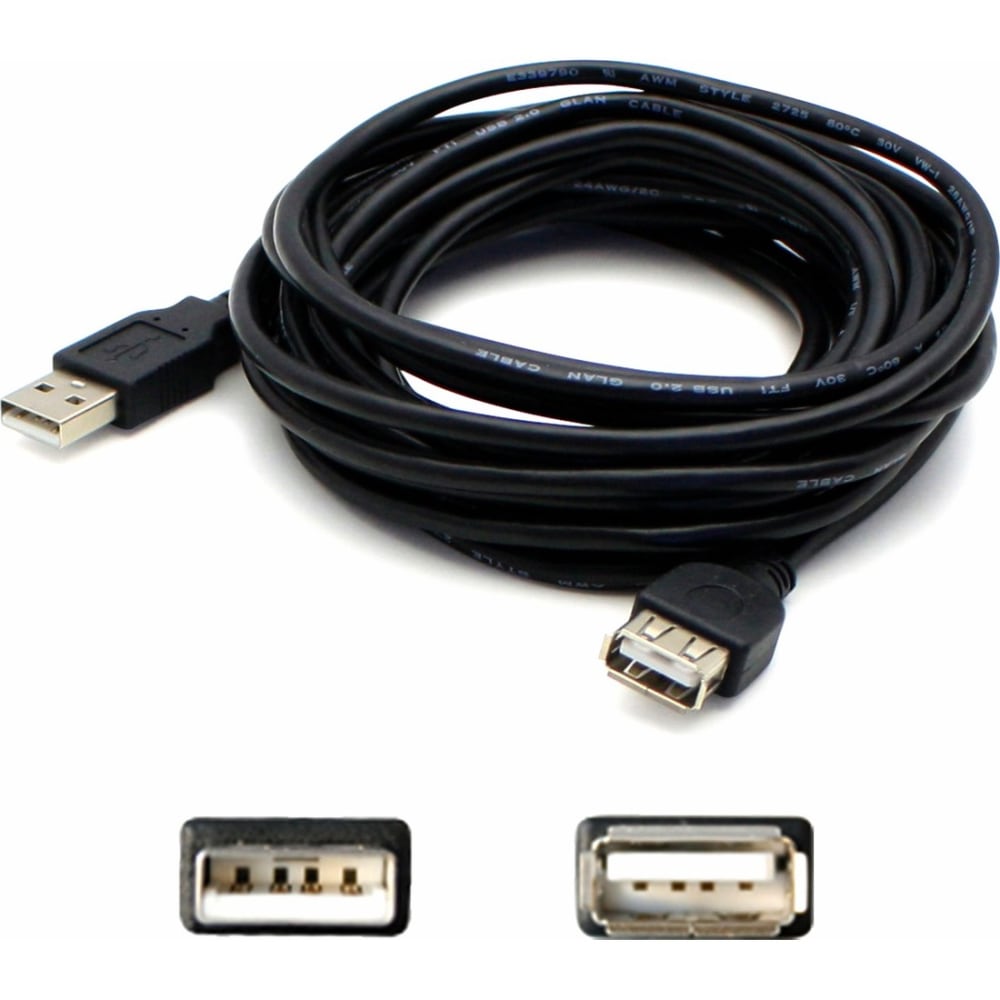 AddOn 15ft USB A 2.0 Male to Female Black Cable, USBEXTAA15 MPN:USBEXTAA15
