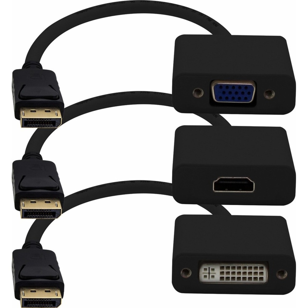 AddOn 3-Pack of DisplayPort 1.2 Male to DVI, HDMI, VGA Female Black Adapters Which Comes in a Bundle For Resolution Up to 1920x1200 (WUXGA) MPN:DP2VGA-HDMI-DVI-B