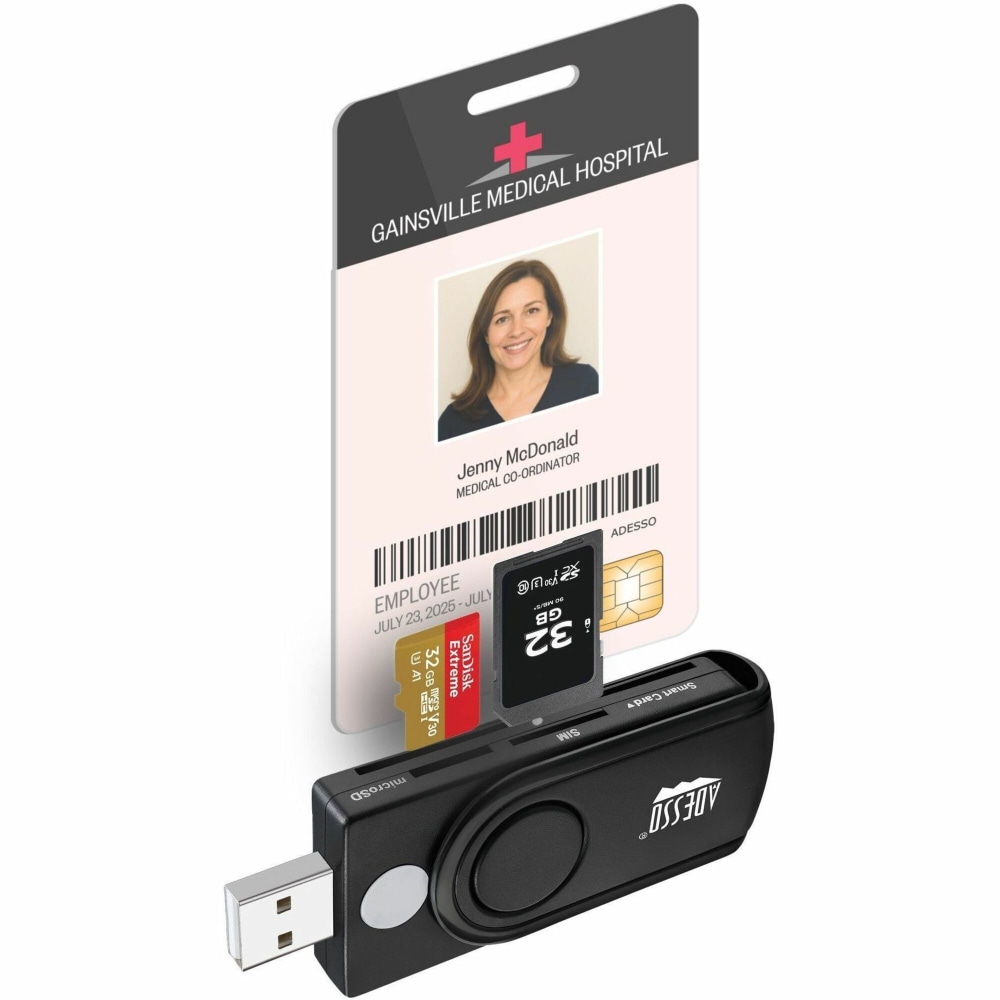 Adesso SCR-200 Smart Card Reader - Contact - USB 2.0 - Black MPN:SCR-200