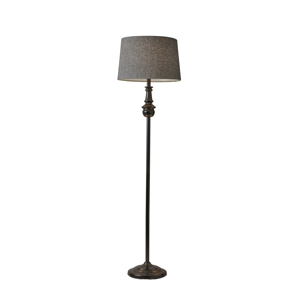 Adesso Simplee Charles Floor Lamp, 60inH, Dark Herringbone Shade/Black Base MPN:1572-01