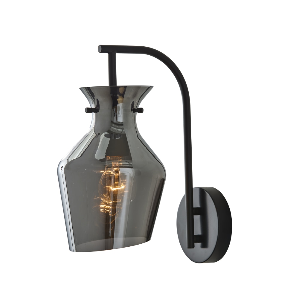 Adesso Tate Wall Lamp, 6-1/2inW, Mirrored Smoked Glass Shade/Black Base MPN:2160-01