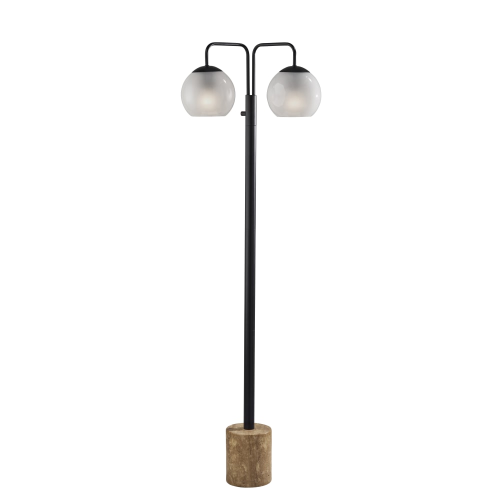Adesso Stockton 2-Light Floor Lamp, 60-1/4inH, White Glosted Glass Shade/Travertine Base MPN:3126-01