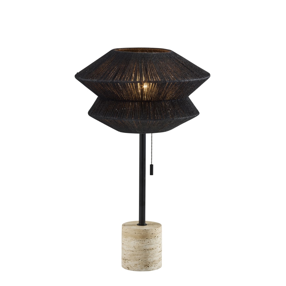 Adesso Gardner Table Lamp, 24-1/2inH, Black Shade/Travertine Base MPN:3869-01