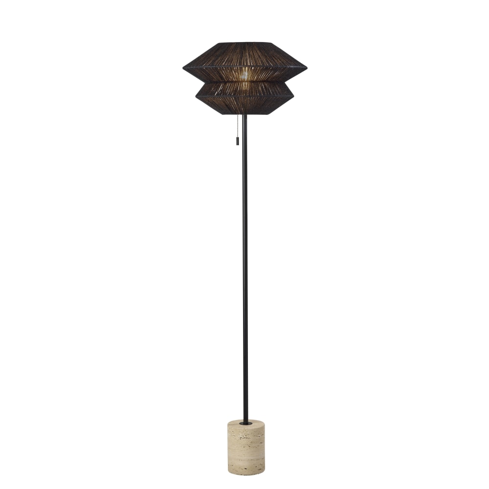 Adesso Gardner Floor Lamp, 63inH, Black Shade/Travertine Base MPN:3870-01