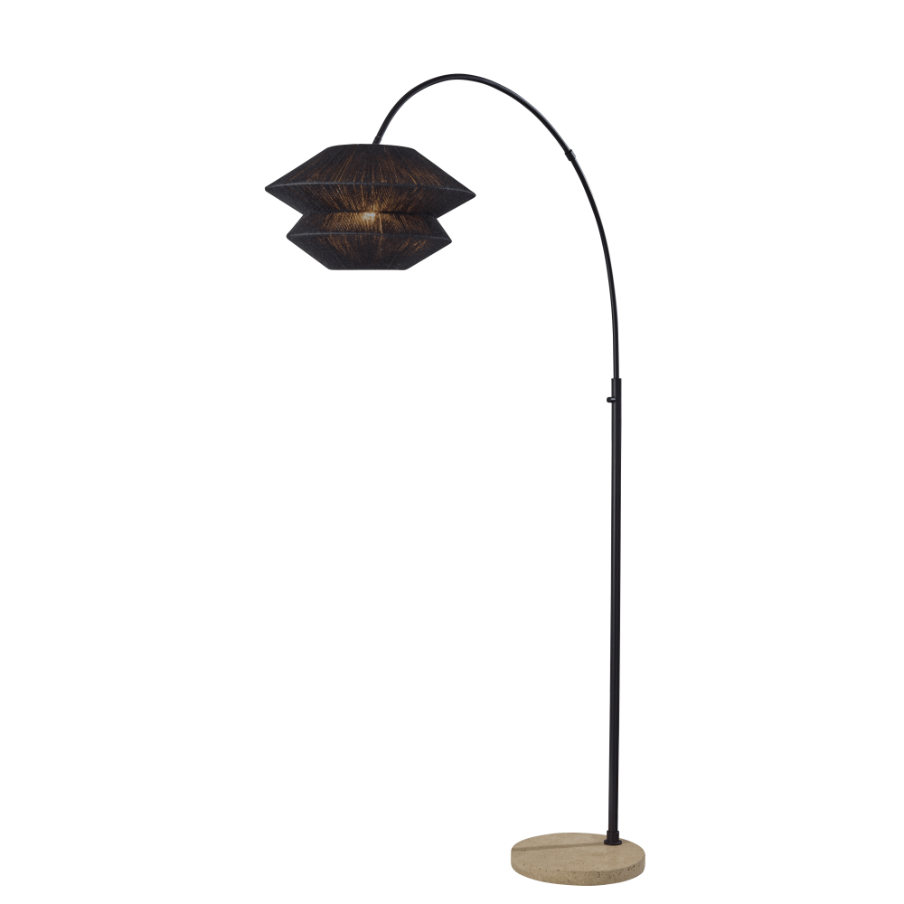 Adesso Gardner Arc Floor Lamp, 72-1/4in, Black Shade/Travertine Base MPN:3871-01