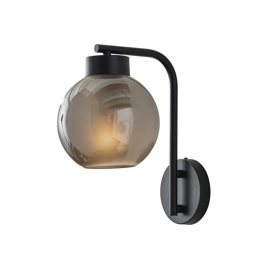 Adesso Atticus Wall Lamp, 5inW, Smoked Glosted Glass Shade/Black Base MPN:3894-01
