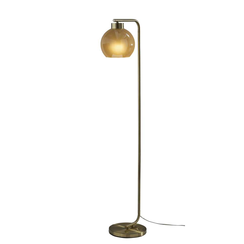 Adesso Atticus Floor Lamp, 59inH, Amber Glosted Glass Shade/Antique Brass Base MPN:3898-21