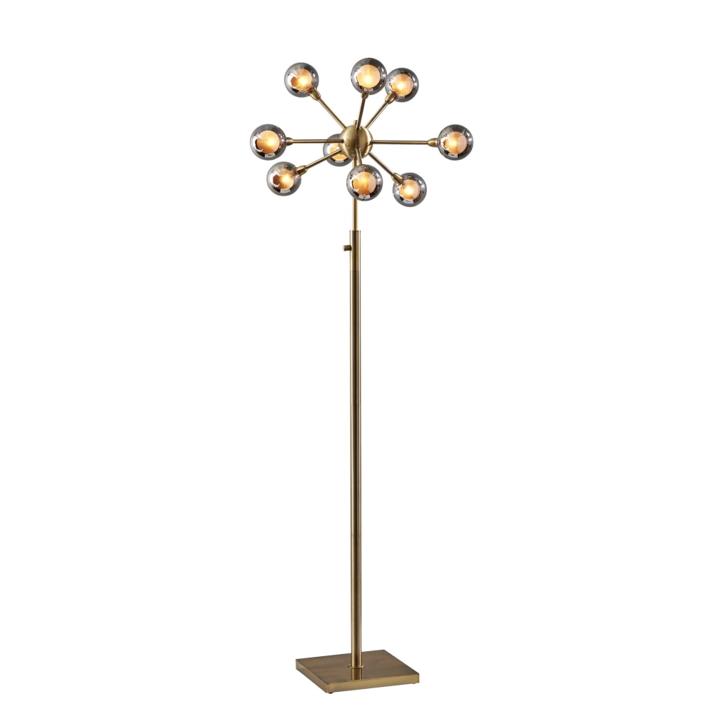 Adesso Starling LED Floor Lamp, 70inH, Smoked Glass Shade/Antique Brass Base MPN:3934-21