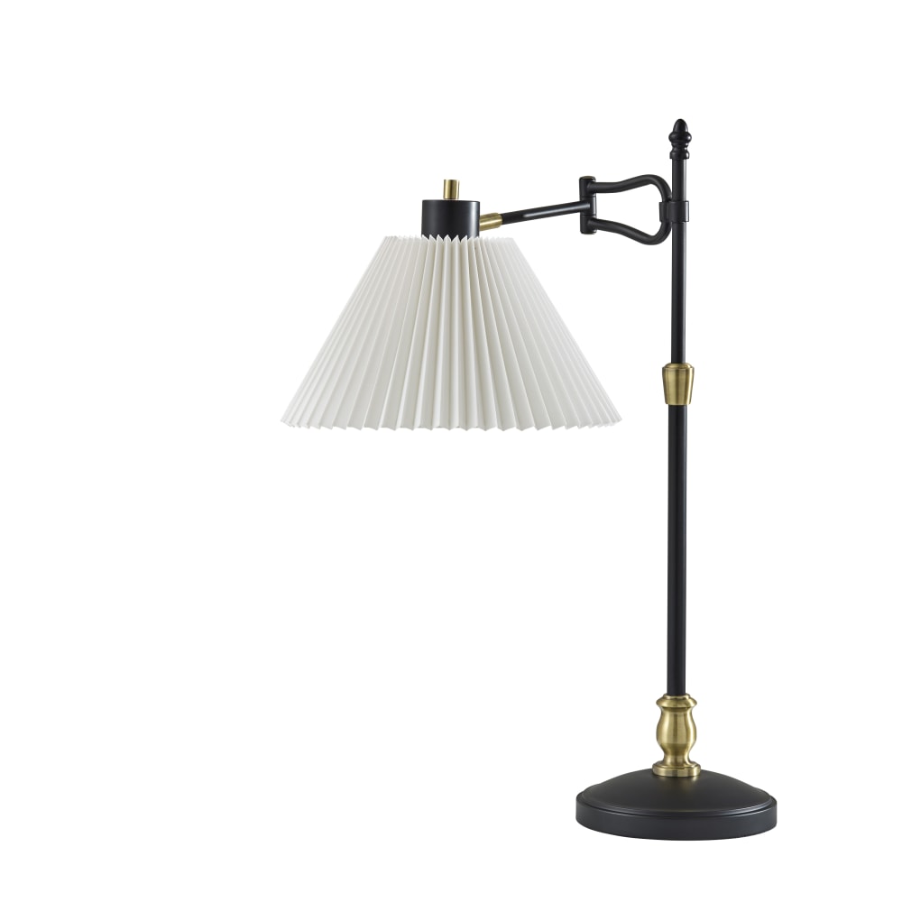 Adesso Elijah Table Lamp, 27-1/2inH, Off-White Shade/Black & Antique Brass Base MPN:3968-01