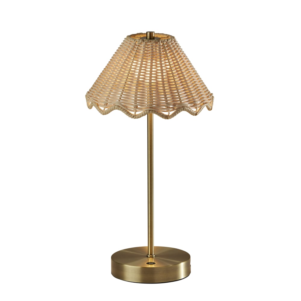 Adesso Stevie LED Cordless Indoor/Outdoor Table Lamp, 15inH, Rattan Shade/Antique Brass Base MPN:4082-21
