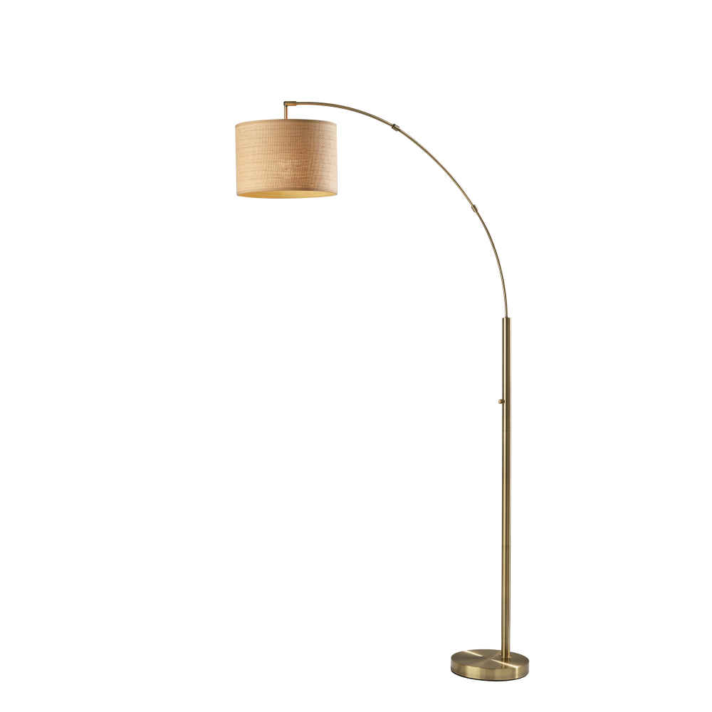 Adesso Bowery Arc Floor Lamp, 73-1/2inH, Natural/Beige/Antique Brass MPN:4249-18