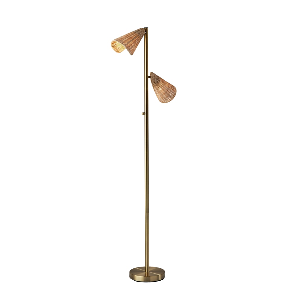 Adesso Cove 2-Light Tree Floor Lamp, 62-3/4inH, Natural Rattan/Antique Brass MPN:5114-21