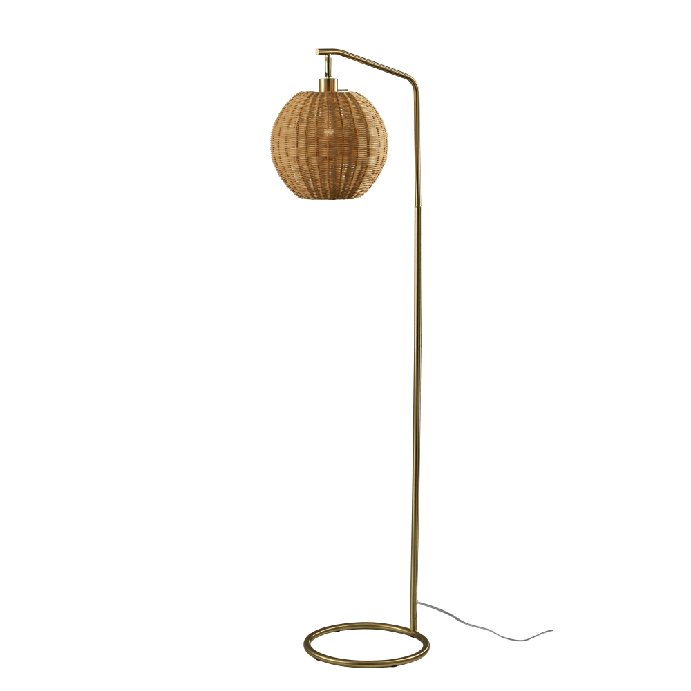 Adesso Maeve Floor Lamp, Antique Brass/Brown Rattan Shade MPN:9407-21