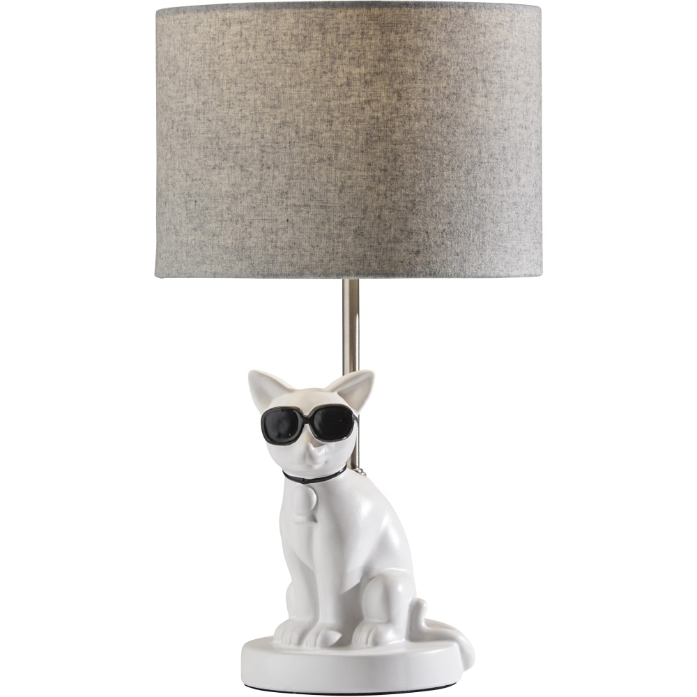 Adesso Simplee Sunny Cat Table Lamp, 18inH, Light Gray Shade/White Base MPN:SL3707-02